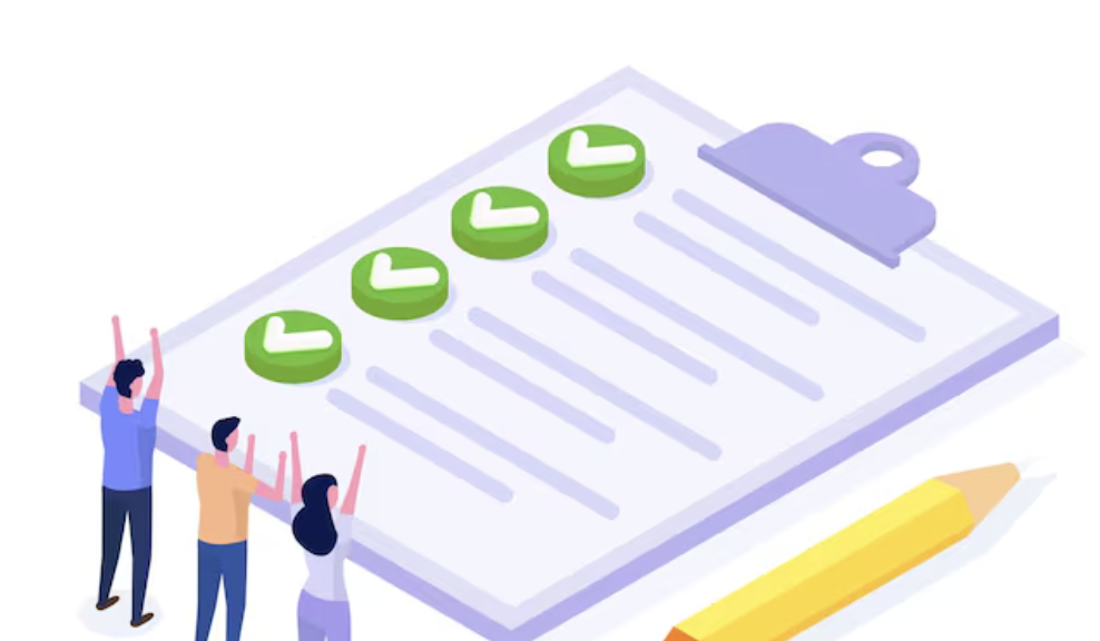 Illustration of a group celebrating a shared checklist of completed tasks